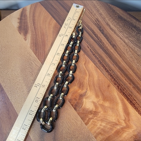 Black and Gold Tone Chain Link Necklace Classic Statement Chunky Resin - Picture 13 of 16